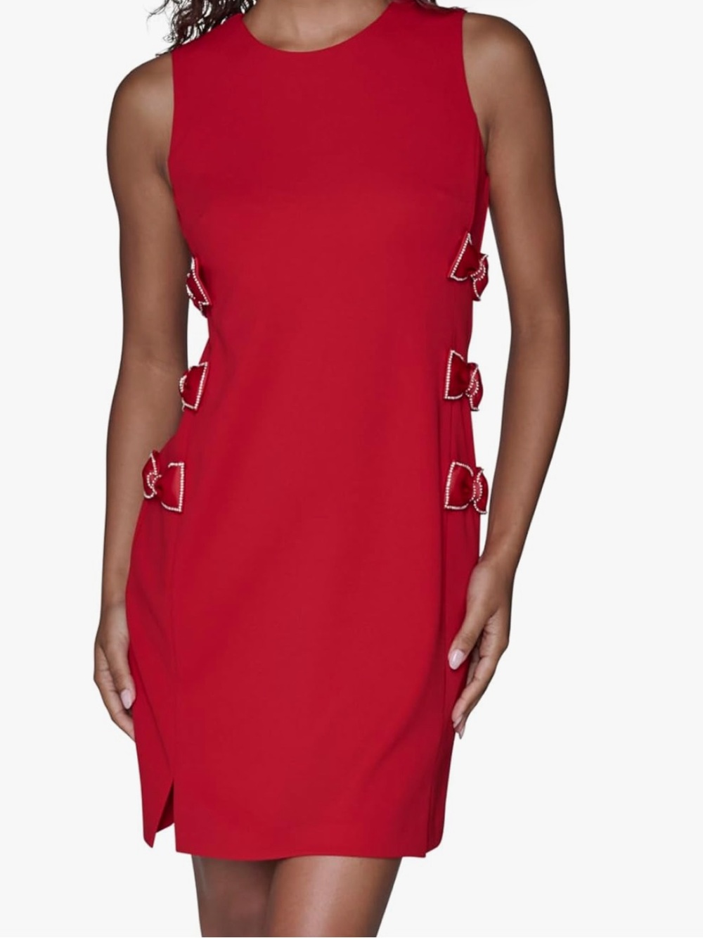NWT Karl Lagerfeld Red Sleeveless Side Bows Scuba Crepe Sheath Dress Size 8